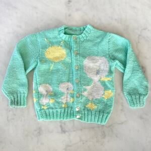 Vintage Handmade Baby Girls' Duck Sweater Buttoned Cardigan